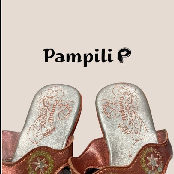 Pampili Melon Metallic Thong Sandals 13 - Picture 3 of 5